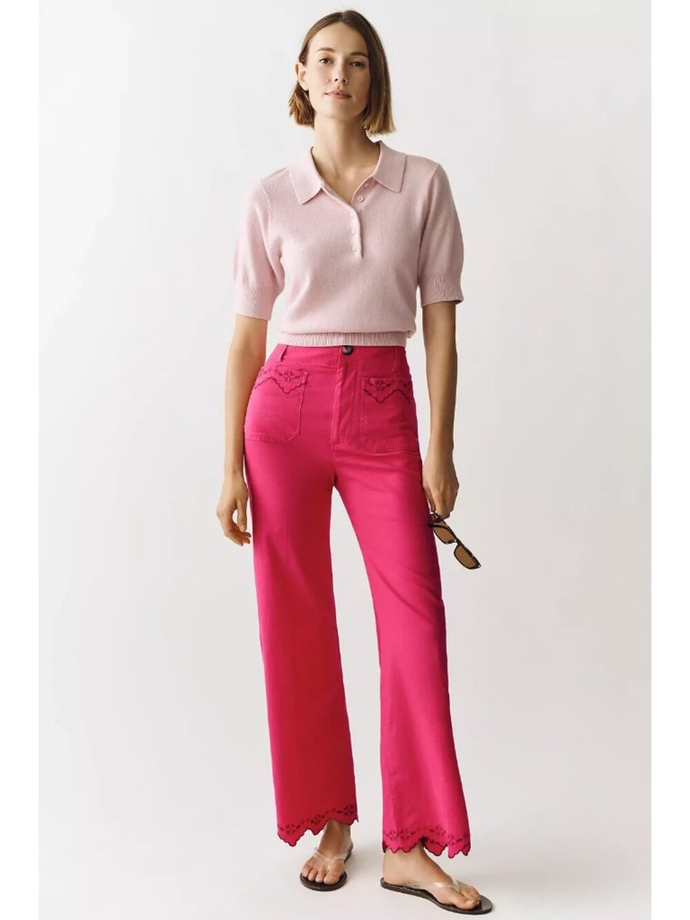 Anthropologie Colette Lace Trim Full-Length Wide-Leg Trousers by Maeve 28 - Picture 2 of 3